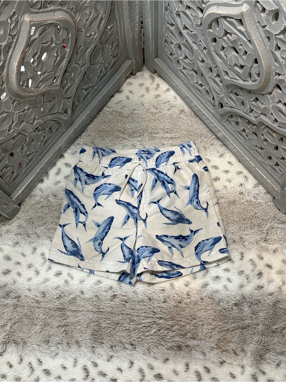 Janie and Jack white swim trunks boys 4T tropical whales beach summer vacation